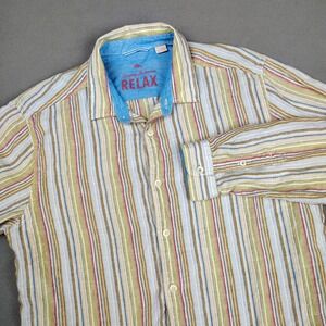 Tommy Bahama Linen Long Sleeve Men XL Multi Color Striped Button Up Casual Beach